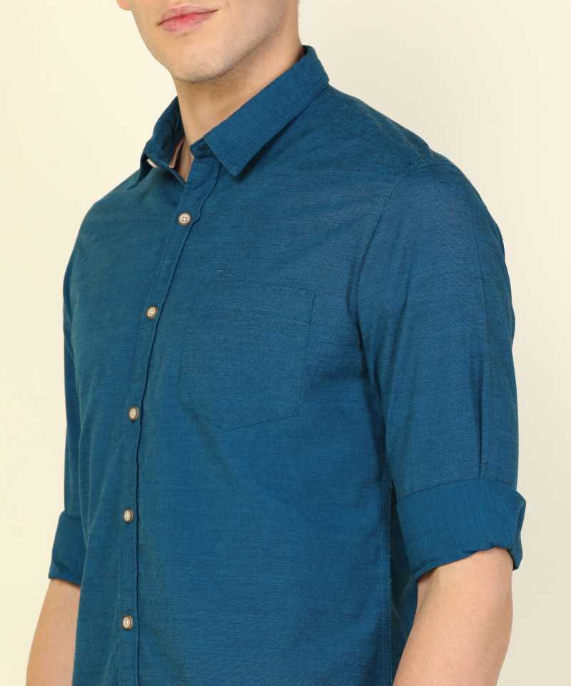 Men Slim Fit Solid Spread Collar Formal Shirt