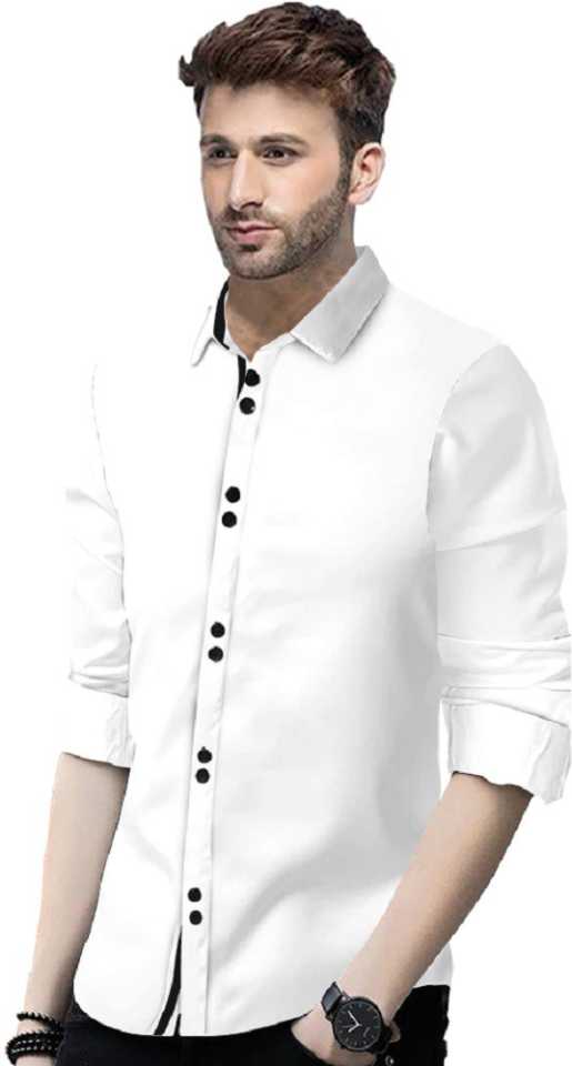 Men Slim Fit Solid Spread Collar Casual Shirt