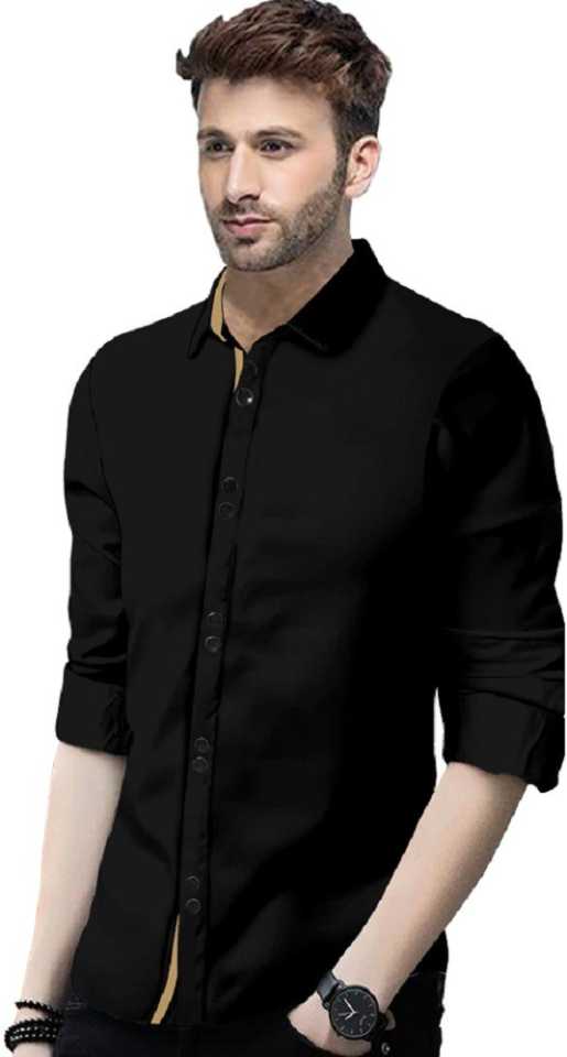 Men Slim Fit Solid Spread Collar Casual Shirt