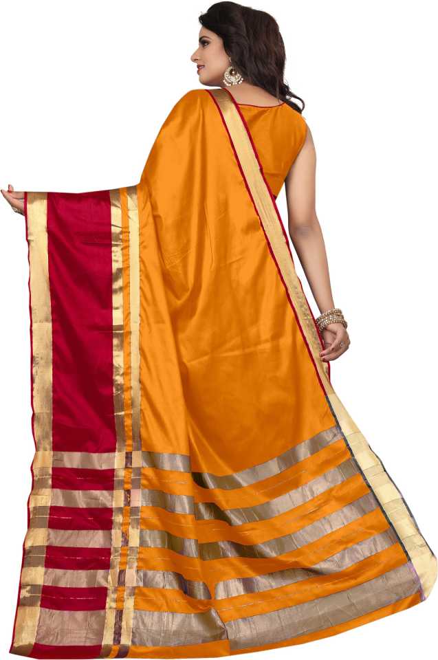 Striped Dharmavaram Cotton Silk Saree  (Mustard)