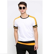 Color Block Men Round Neck White, Black, Yellow T-Shirt