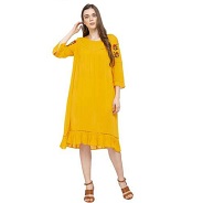 Womens Round Neck Solid Embroidered Shift Dress